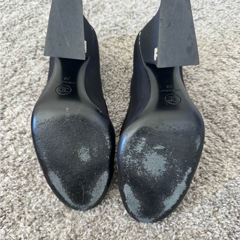 CHANEL Black Mesh Heels with Pearl Detail - Picture 4 of 4